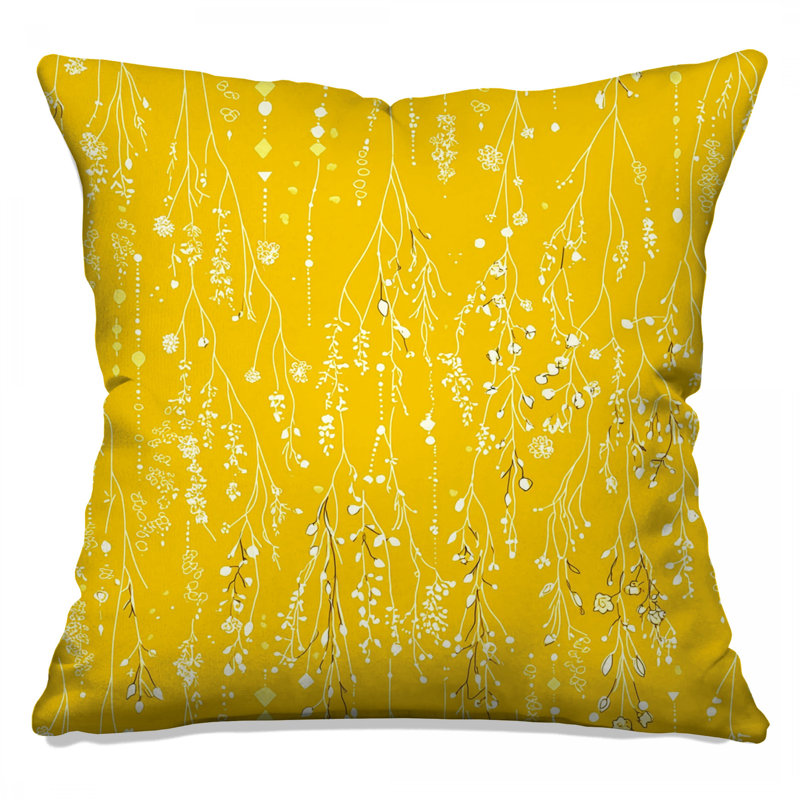 Coussin floral, motifs à double face, Carré 20 po, Motif floral jaune