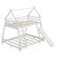 Lit superposé simple en bois au-dessus d'un grand lit, lit superposé maison avec filets d'escalade et rampe-410907185
