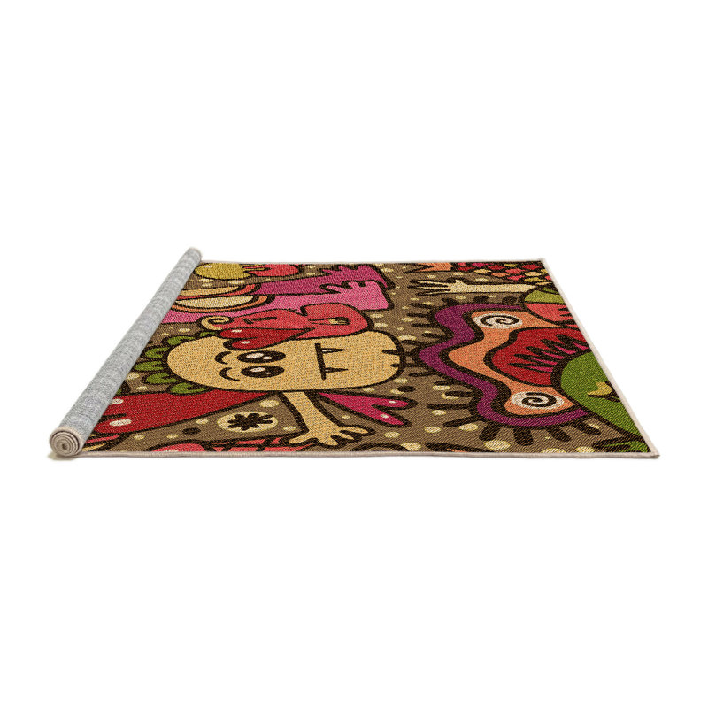 Tapis 100% orange à motif lavable à la machine 2989, Rond 3 pi
