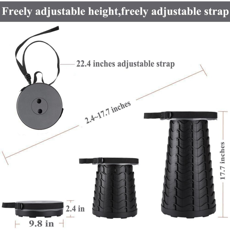 Upgraded Square Collapsible Stool For Adults,Portable Retractable Folding Telescoping Foldable Camping Stool Holds 400Lbs For Outdoor Fishing Hiking Gardening Travel BBQ