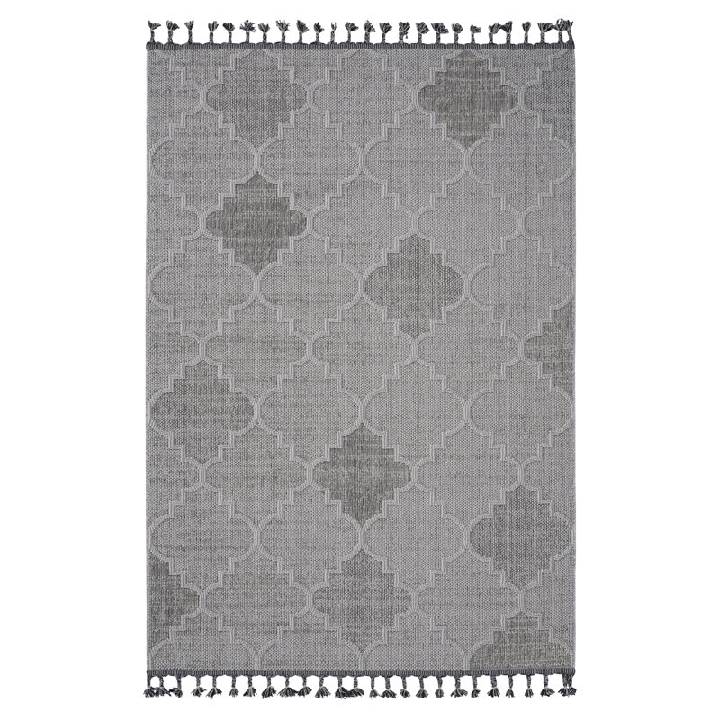 Tapis intérieur / extérieur 5X7 blanc / gris / treillis, Rectangle 5 pi 3 po x 7 pi 6 po