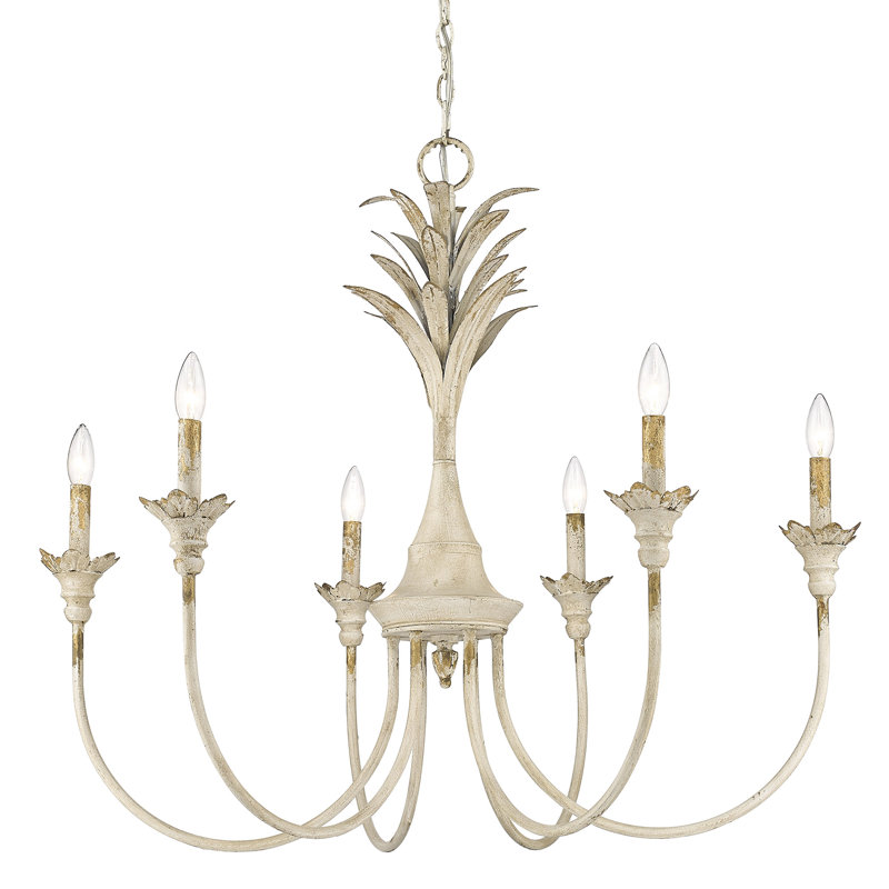 Schiff 6 - Light Steel Dimmable Empire Chandelier, Antique Ivory