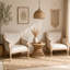 Fauteuil d'appoint français avec cadre en bois et revêtement en lin-478960863