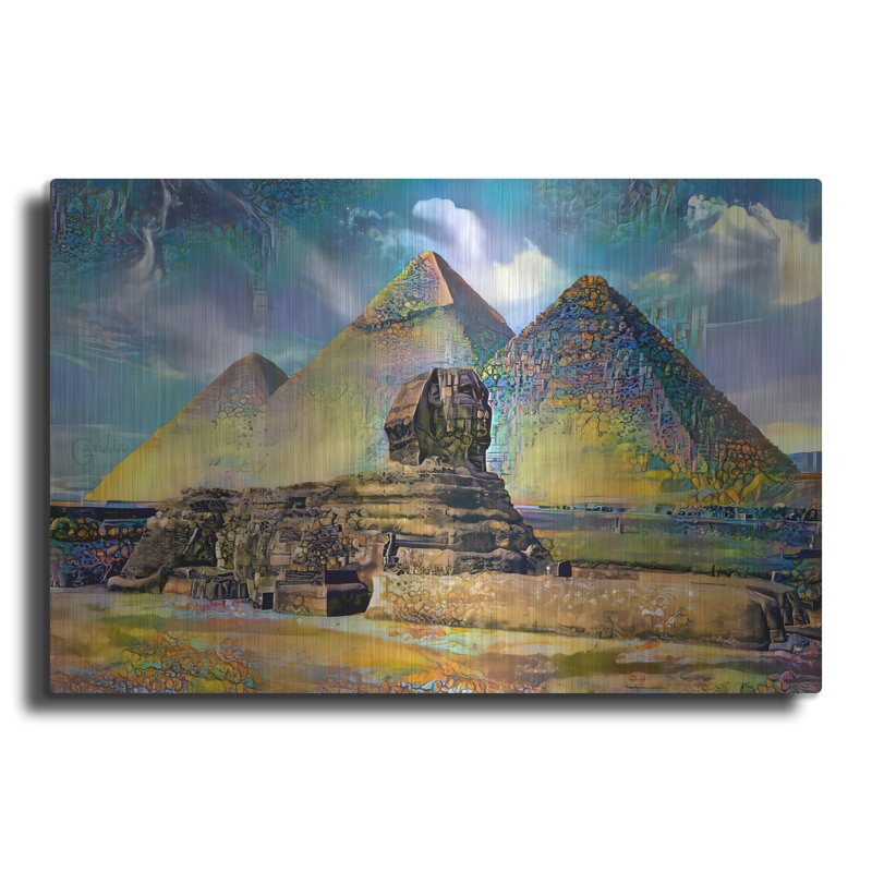  «Égypte, pyramides de Gizeh et sphinx» par Pierre Gavidia, art mural en métal, H 16 po x l 24 po