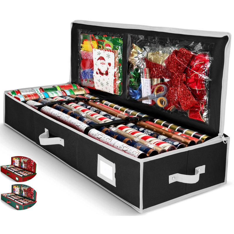Wrapping Paper Organizer Storage Underbed Storage Container With Interior Pockets, Fits 24 Rolls