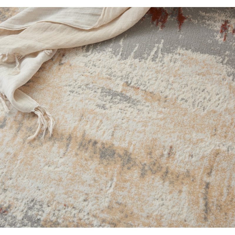 Tapis abstrait beige / rouille, Rectangle 3 pi 2 po x 5 pi