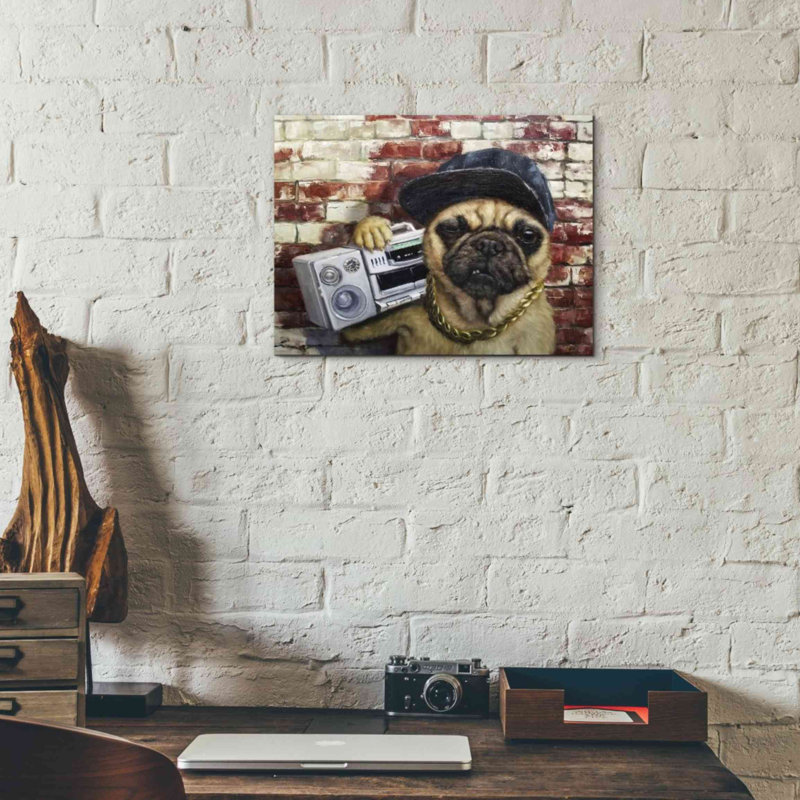 «Who Let The Dogs Out» par Lucia Heffernan, art mural sur toile, H 12 po x l 16 po x P 0,75 po