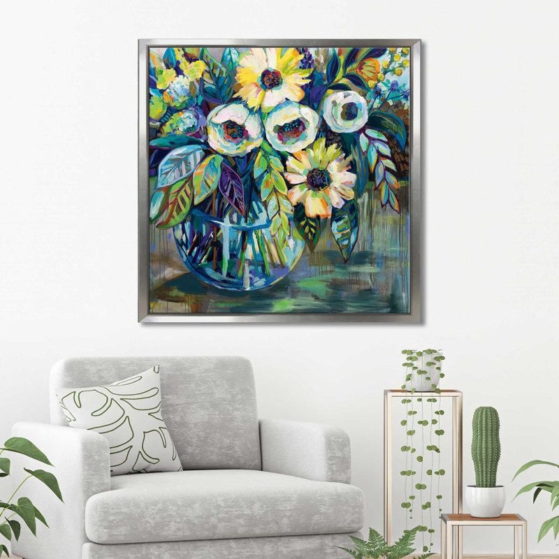 Lumière bleue - peinture, Cadre flottant argent, H 27,5 po x l 27,5 po x P 2 po
