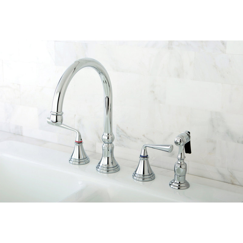 Kingston Brass Silver Sage Double-Handle Widespread Kitchen Faucet, Polished Chrome, With Side Spray