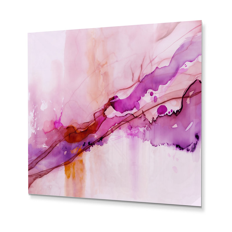 Célébration en rosé framboise I - décoration murale abstraite à l'encre liquide en métal, H 36 po x l 36 po x P 1 po