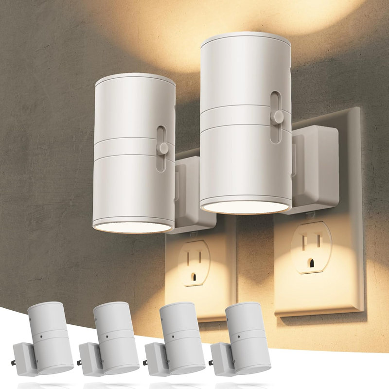 Solar Style Black Plug-In Night Light With Light Sensor, 3000K Warm White, Sliding Dimmer