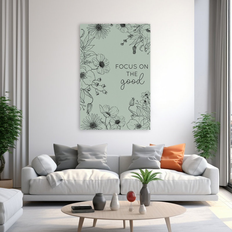 Focus on the Good - Modern Farmhouse Illustration florale, art botanique, verdure, H 40 po x l 60 po