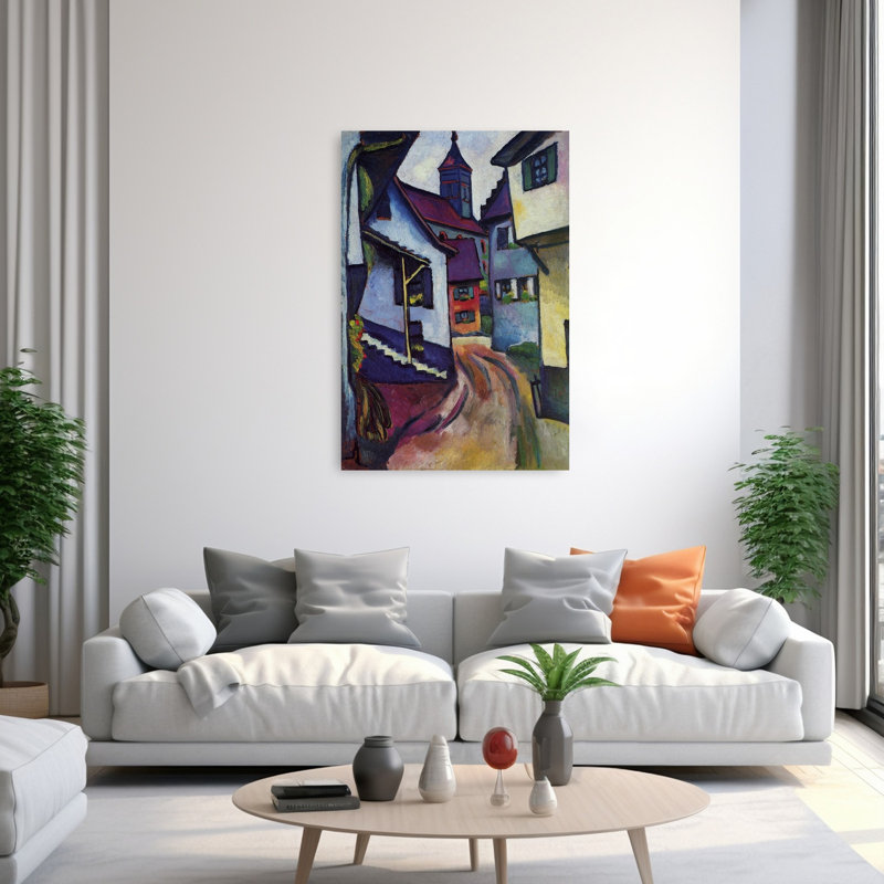 Street with Church In Kandern Classic Modern Violet Architecture, impression d'art mural, H 60 po x l 40 po