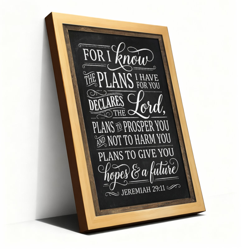 Jeremiah 2911, verset biblique de style tableau noir, toile tendue, art mural, citation inspirante pour décor de bureau personnel