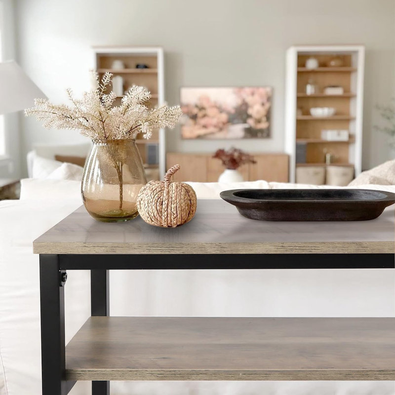 Console étroite, canapé de 47 pouces avec tablette ajustable, table longue à 2 niveaux, Gris, Noir, noir, noir, noir