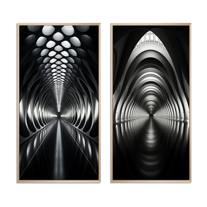 «Gray Tunnel Futuristic Elegance Sleek», 2 pièces, Encadrement brun, H 40 po x l 40 po