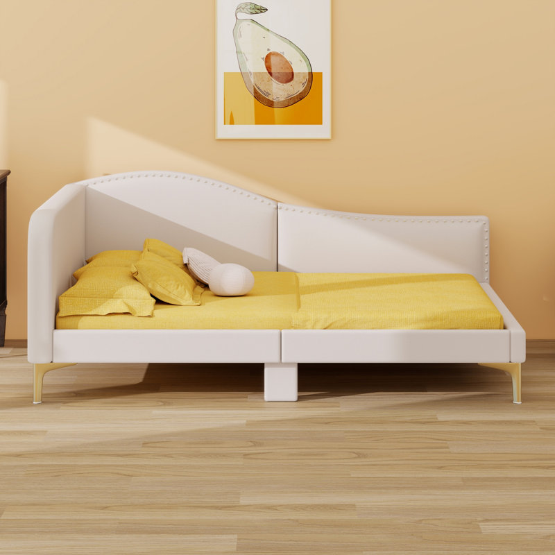 Lit de jour rembourré avec tête de lit et accoudoirs, Beige