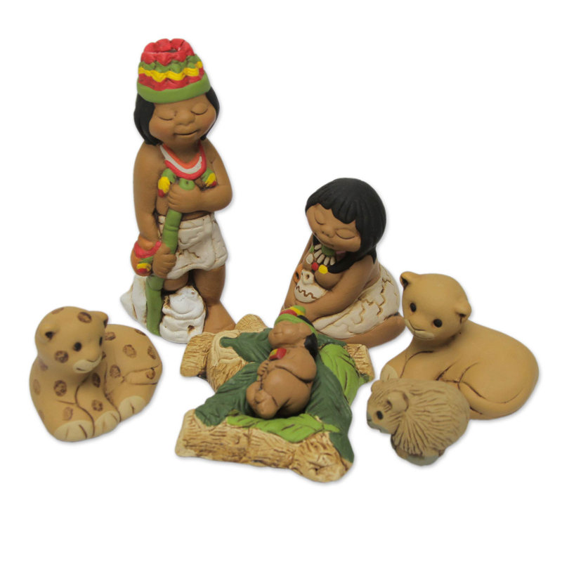 Ensemble de crèche en céramique 7 pièces Born in the Amazon