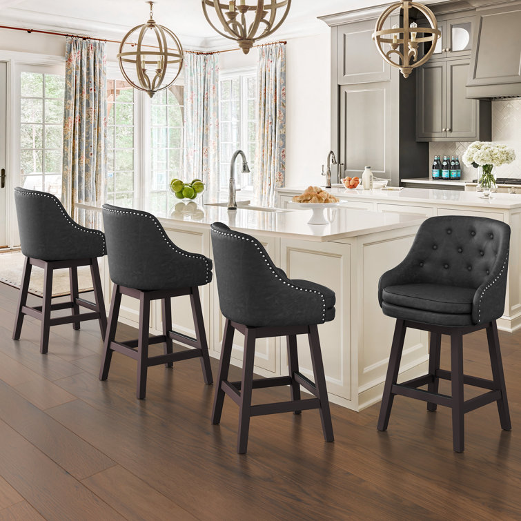 Chela Vigen Upholstered Button-Tufted Barstool with Solid Wood Frame