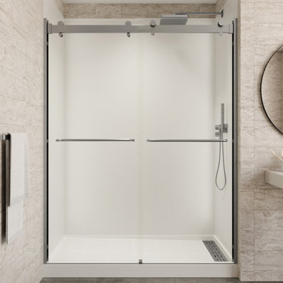 Verona Light 56 - 60 x 76" Frameless Bypass Sliding Shower Door 1/4" (6 mm) Clear Tempered Glass