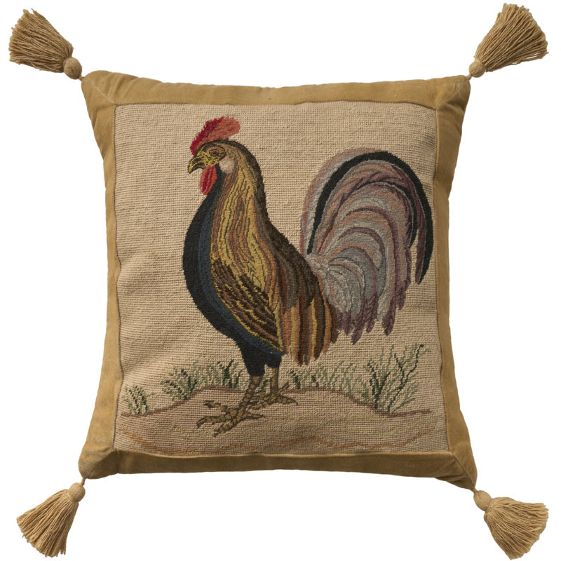 Mina Victory Vintage Pillow Beige Indoor Throw Pillow, Rooster, 20"H x 20"W