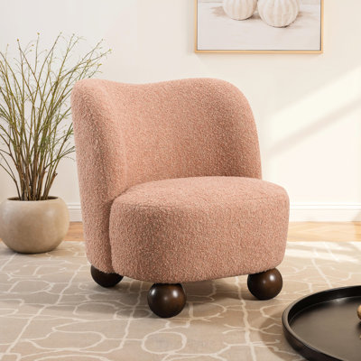 Fauteuil d'appoint rose contemporain avec silhouette arrondie, revêtement en boucle et mousse haute densité pour salons