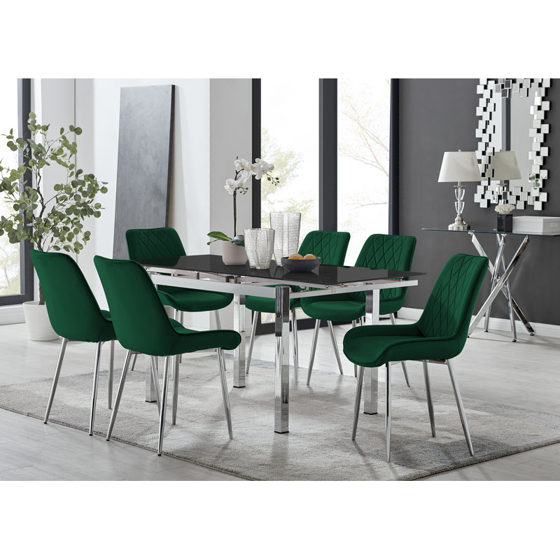 Tierra Extendable Dining Set, Green/Silver