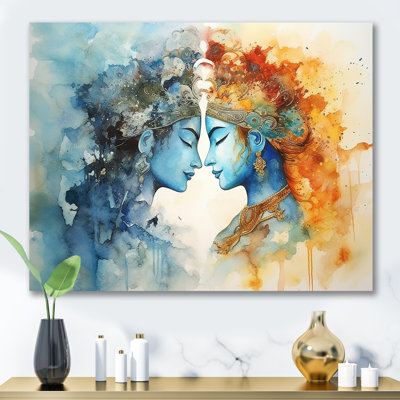 Hinduism Dry Watercolor Radha Krishnas Divine Wedding I - Hinduism Wall Art