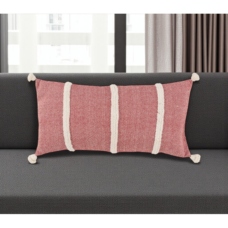 Coussin en coton 14 "x 26" rouge et blanc