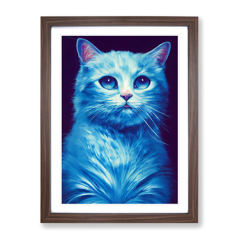 Young Cat - Single Picture Frame Painting, 46cm H x 34cm W x 2cm D, Walnut