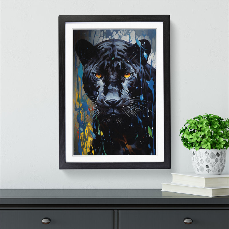 Panther Hard Edge Painting - Single Picture Frame Print on Wood, Black, 46" H x 34" W x 2" D