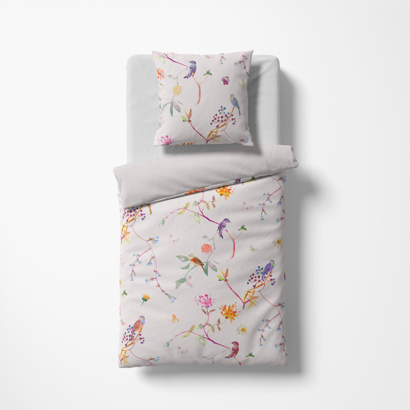 Sateen Floral Duvet Cover Set with Pillow Shams, 135 x 200 cm + 80 x 80 cm