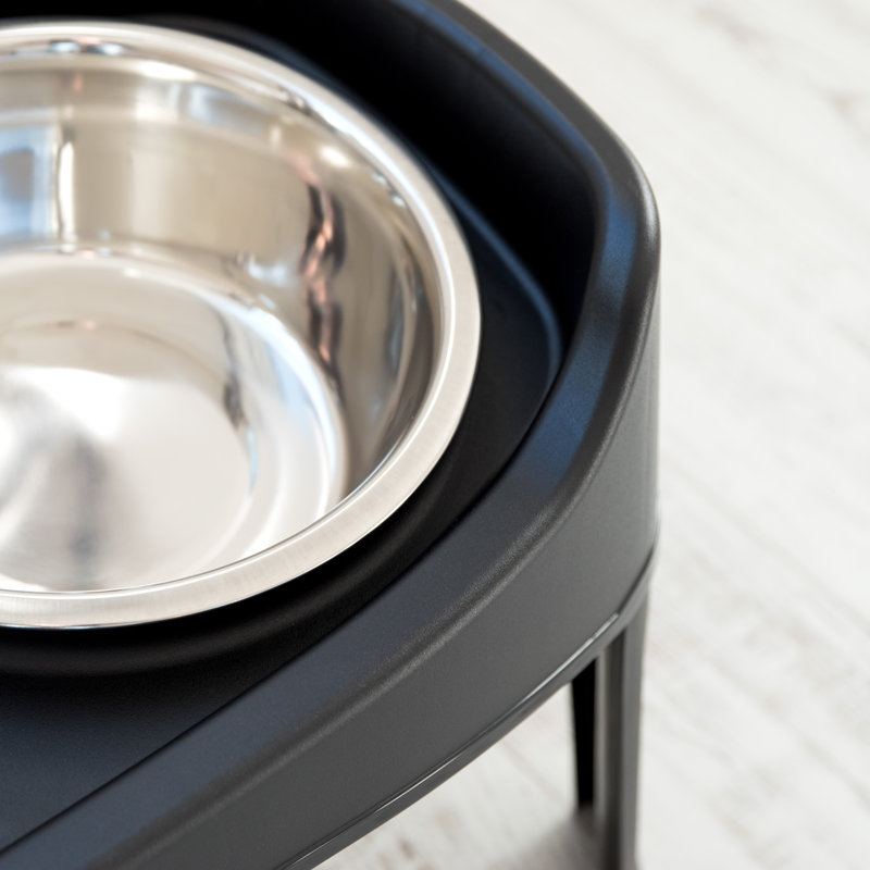 Black Adjustable Elevated Feeder with Stainless Steel Bowls