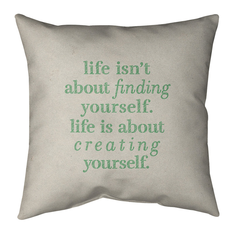 Coussin Handwritten, 18 po x 18 po, Beige et vert, Housse de coussin seulement - sans coussin