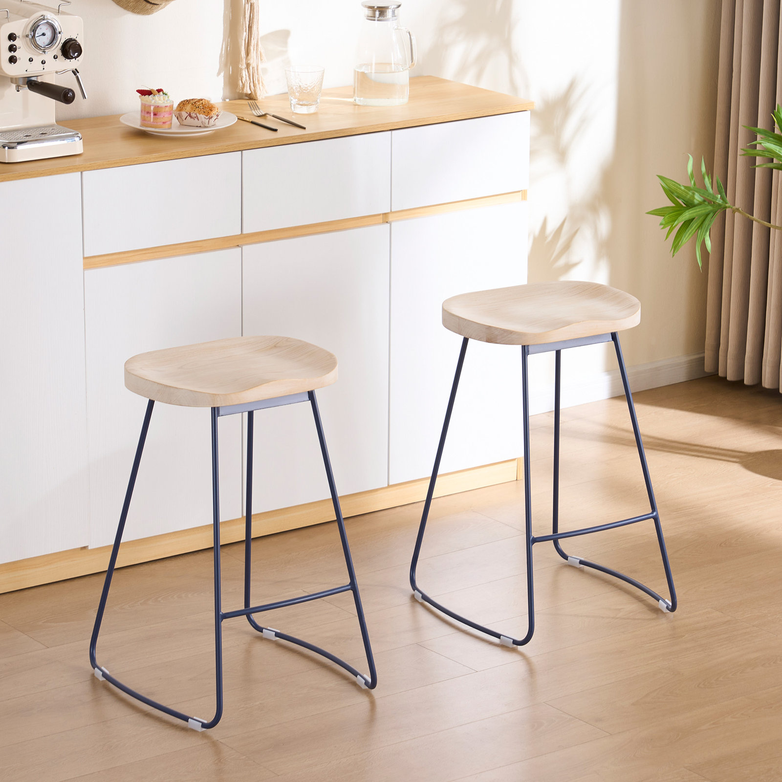 Navarre 26" Bar Stool, Navy, Beige