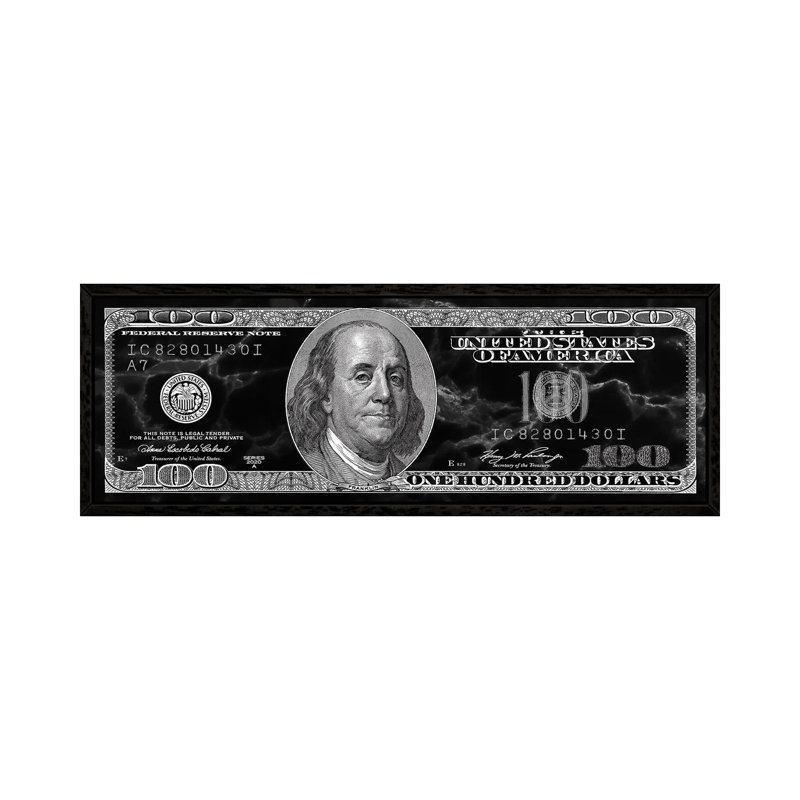 Hundred Dollar Bill - Panoramic Painting on Canvas, 121.92 cm H x 40.64 cm W, Black Framed