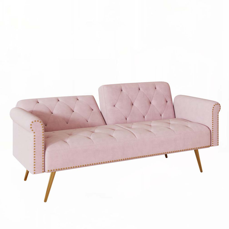 Velvet Fabric Adjustable Sofa Bed, Pink