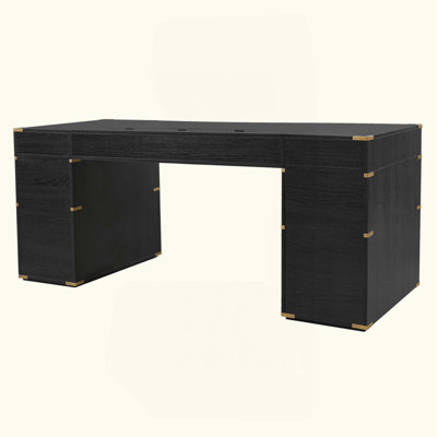 Extra-Large Classic and Traditional Executive Desk with Metal Edge Trim ,Writing Desk with 2 file drawers,USB Ports and Outlets,Desk with Hidden Compartment for Living Room,Home Office,Study Room