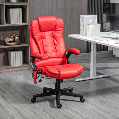 HOMCOM High Back Vibration Massage Office Chair With 6 Vibration Points, Heated Reclining PU Leather Computer Chair With Armrest And Remote