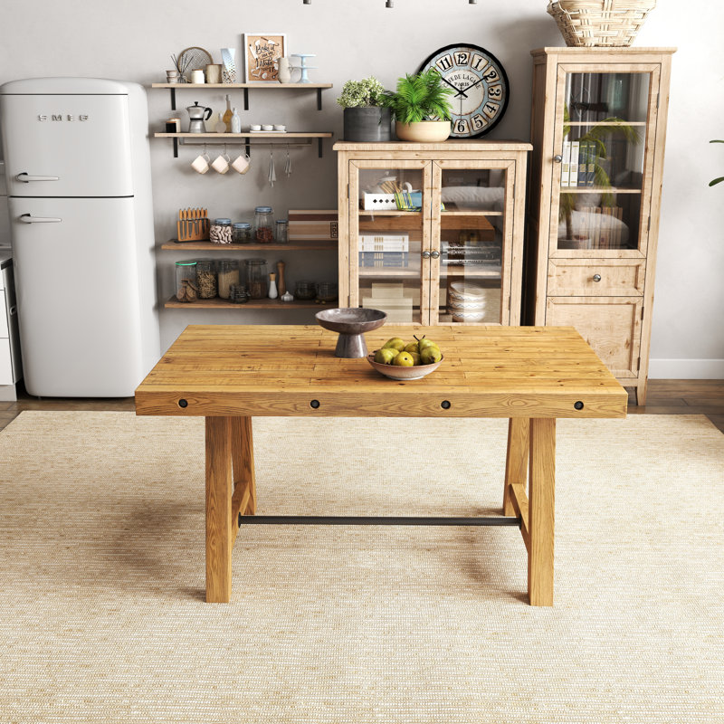 6-Person Solid Wood Trestle Dining Table, Brown