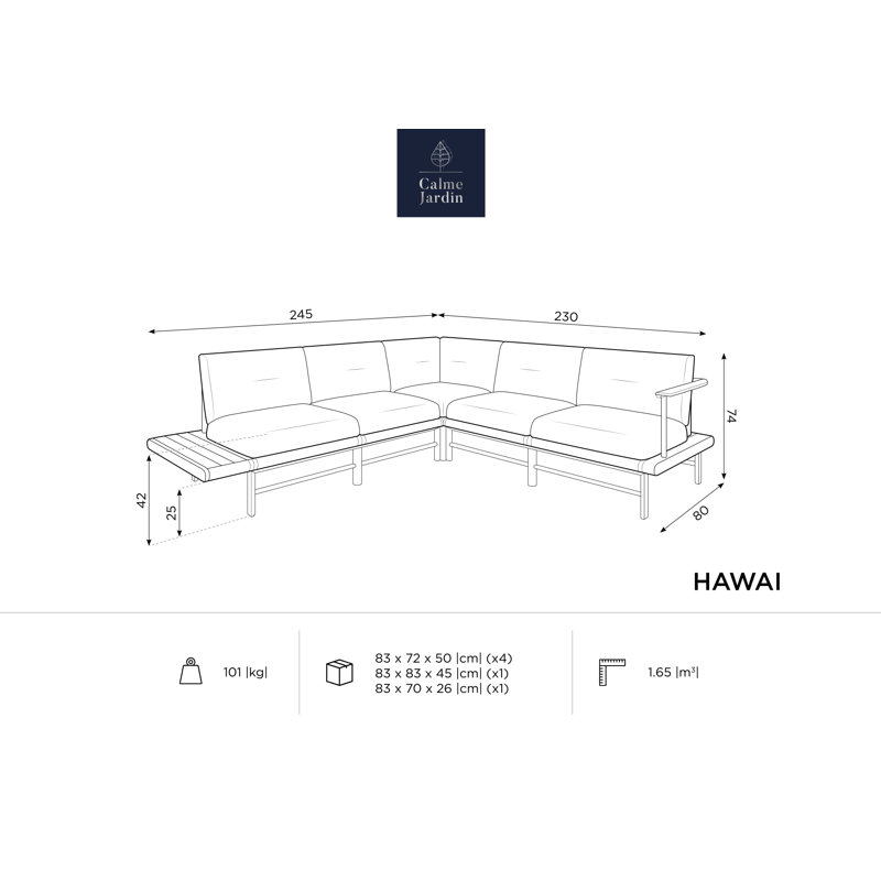 245cm Wide Metal Patio Sectional with Cushions, Beige