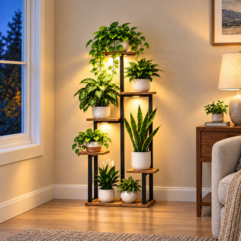 Support pour plante d'intérieur en métal à 6 niveaux H 40,5 po Verdena, Couleur du plateau brun / couleur de la base noire