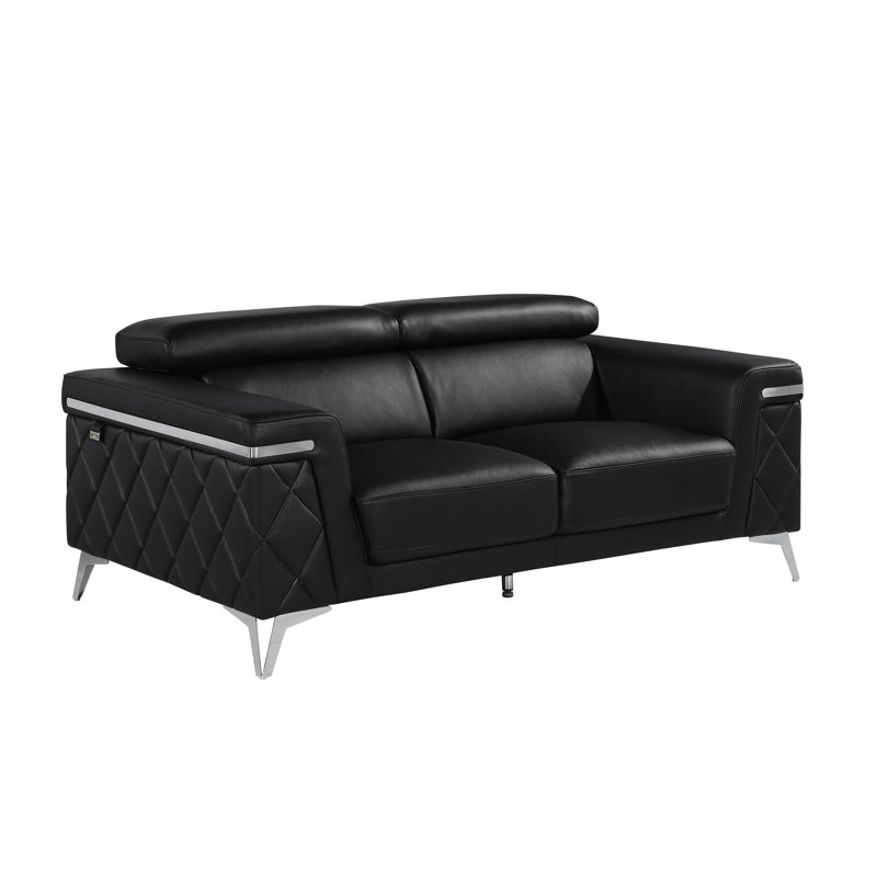 Belleville 70'' Top Grain Genuine Leather Loveseat, Black