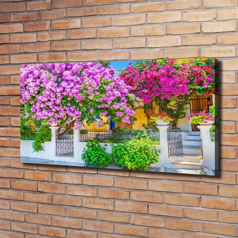 House With Bougainvillea - Wrapped Canvas Print