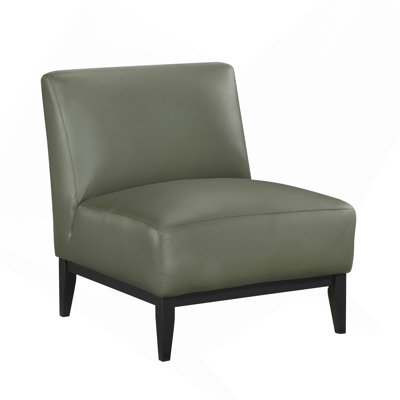 Leather Upholstered Accent Chair Green Cushion Seat Back Solid Wood Luxurious Living Room Furniture 1Pc Durable Comfort Chair