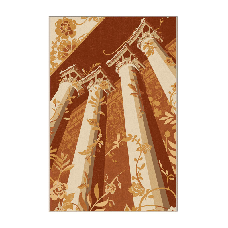Tapis floral brun et beige lavable à la machine Darwin, 4 x 6
