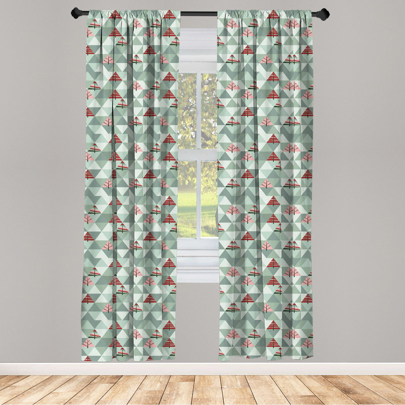 Triangles Trees Geometric Semi-Sheer Rod Pocket Curtain Panels, 28" x 95"