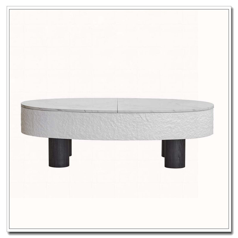 Table basse Withoval Table basse avec plateau, table basse moderne Mid-Century avec tiroir caché et tiroir cannelé avec espace de rangement, table basse de salon
