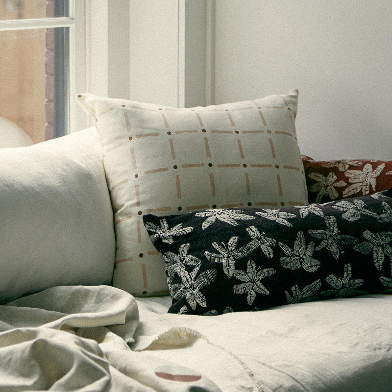 Schumacher x Caroline Z Hurley Drifting Grid Pillow, Sky