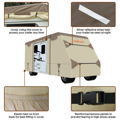Housse pour véhicule récréatif de classe C améliorée, compatible avec une housse de camping de 26 à 29 pi de Narelect, Rip-Stop avec 4 couvre-pneus